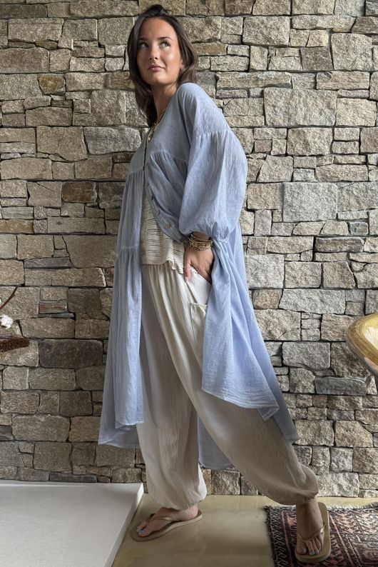 Lenni Cotton Midi Over Shirt Washed Denim /50=